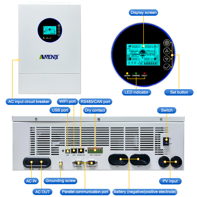 ANENJI Split Phase 12KW 48V Hy - đánh giá và giá Off Grid Solar Inverter 48V 6000W